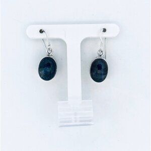 Brand New Dark Blue Labradorite Sterling Silver 925 Large Oval Drop Earrings